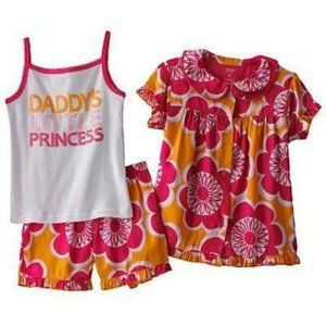 Girls Summer Pajamas 4 Carters Pink Daddys Princess 3 Pc Shirt, Tank, Shorts